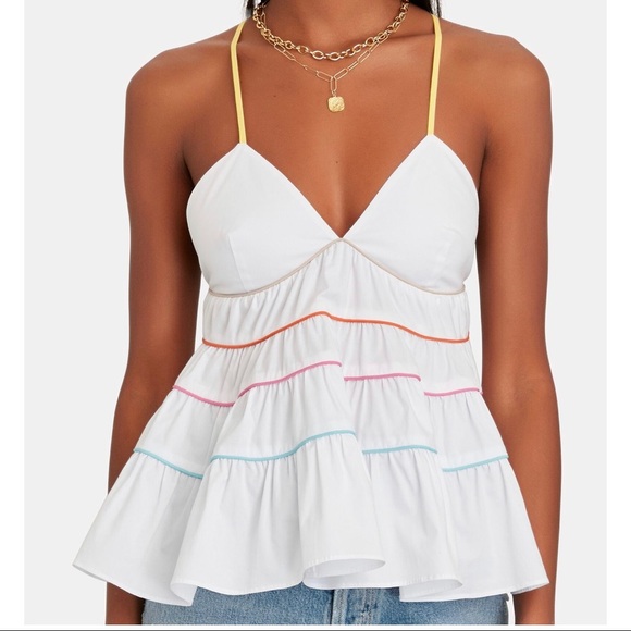 STAUD Tops - NWT $215 Staud Olympia Poplin Sleeveless Top Tiered in White